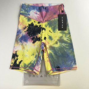 Balance Athletica The Cloud Rider Biker Short Logo Thunderstorm Tie Dye XS New